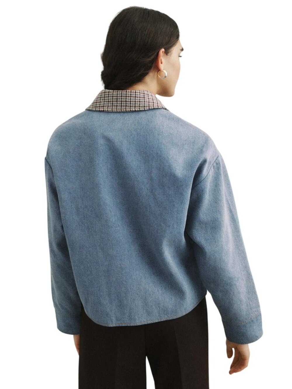 Sandro Light Blue Denim Jacket With Contrast Collar Womens Jean Coat - Picture 6 of 16